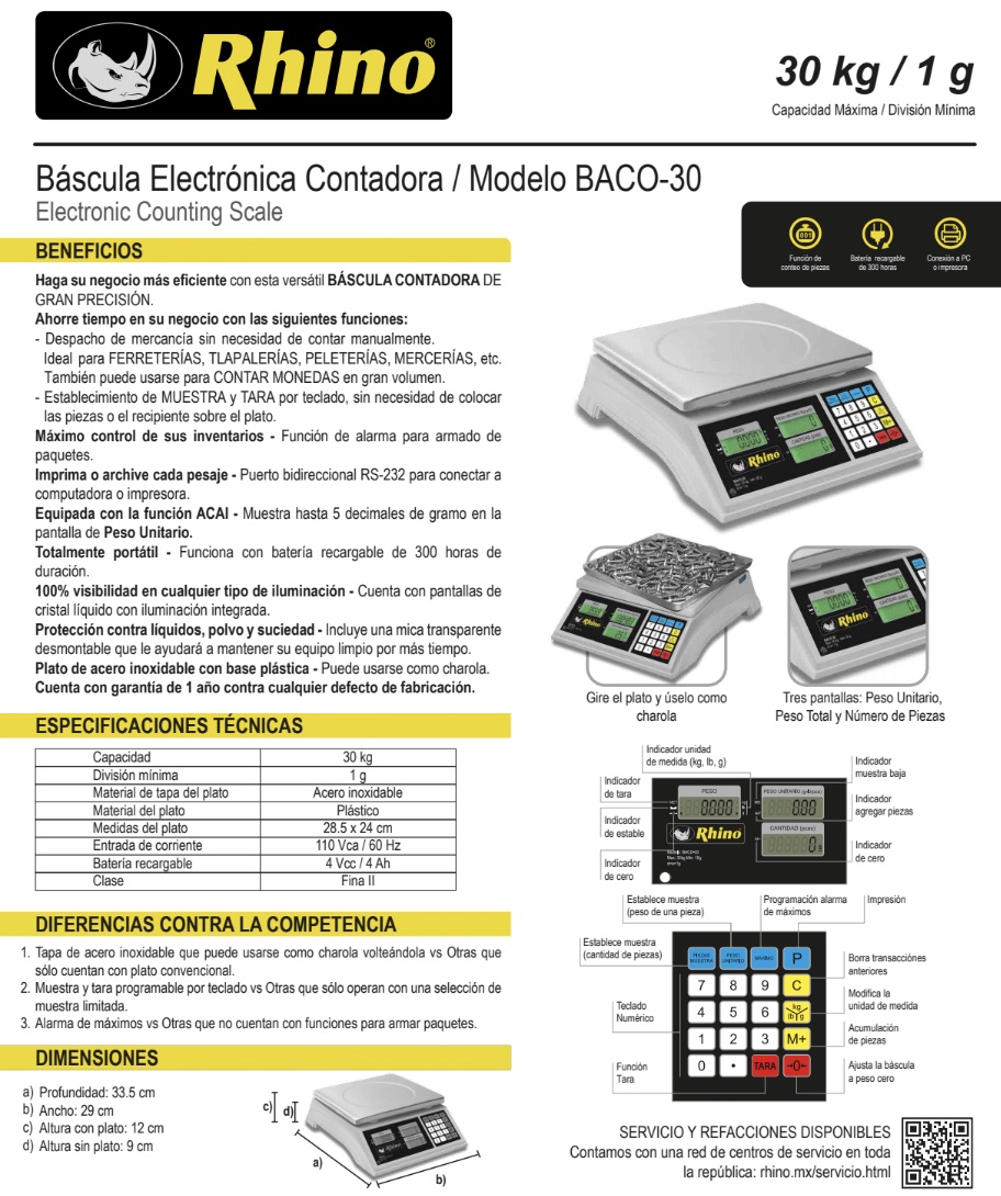 Infraestructura Inteligente  BACO-30 Rhino báscula $3,470.00