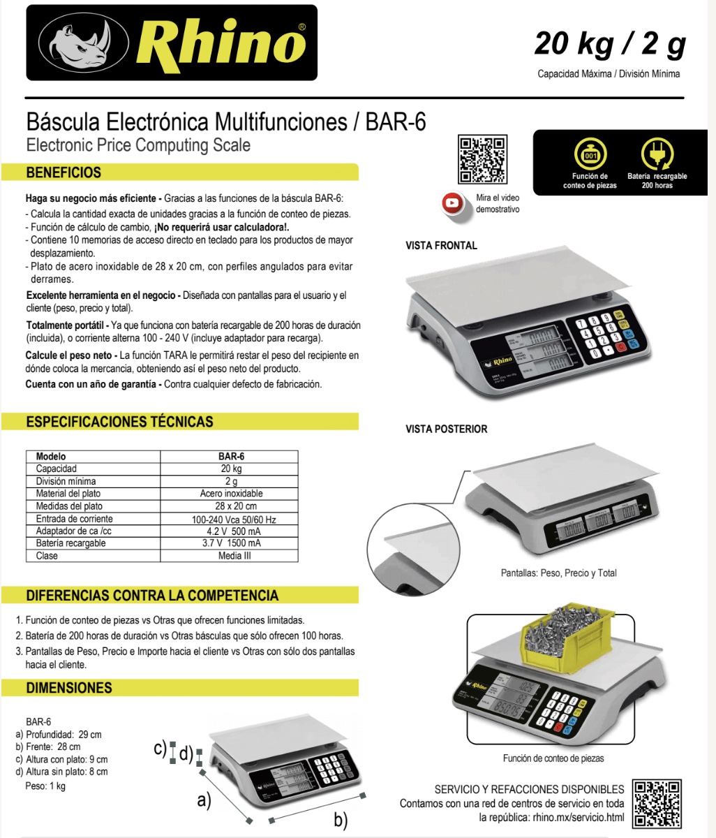 Infraestructura Inteligente  Rhino báscula BAR-6 $1,636.00