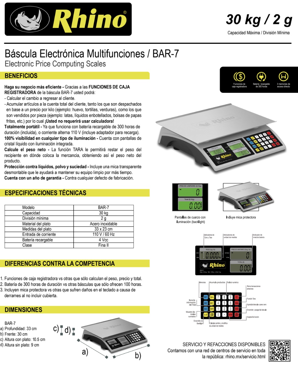 Infraestructura Inteligente  Rhino BAR-7 báscula $2,146.00