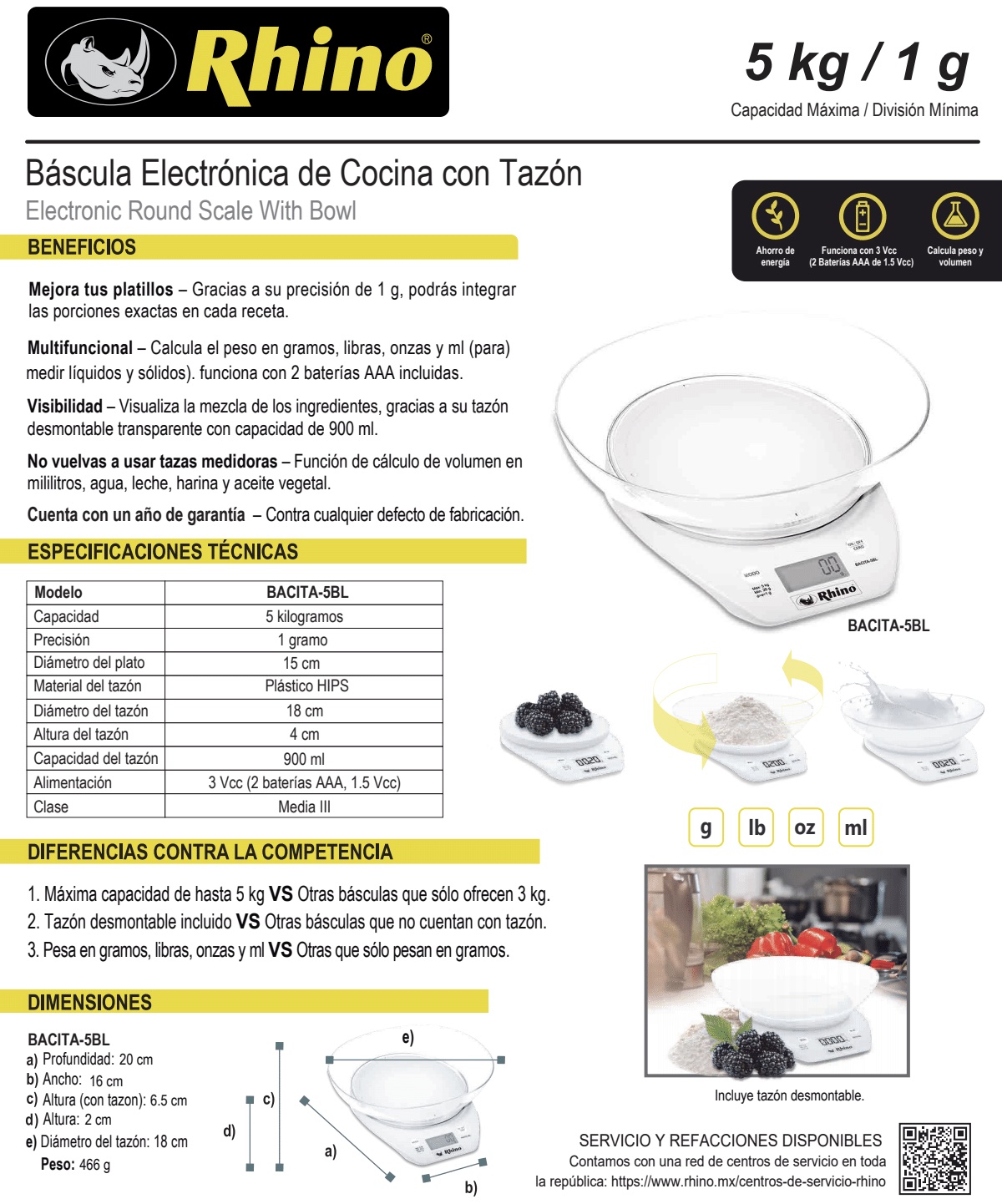 Infraestructura Inteligente  Rhino báscula BACITA-5BL $348.00